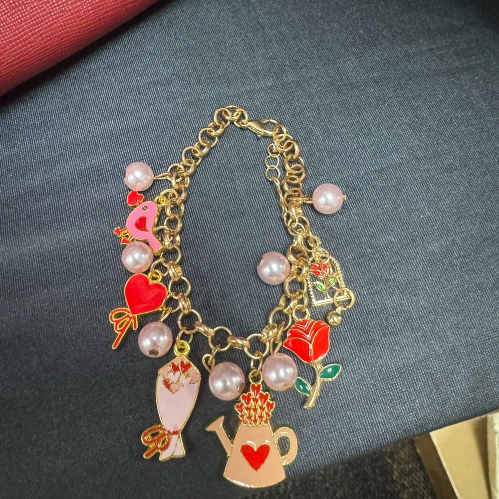 Valentines Gold Bracelet with Pink Accents